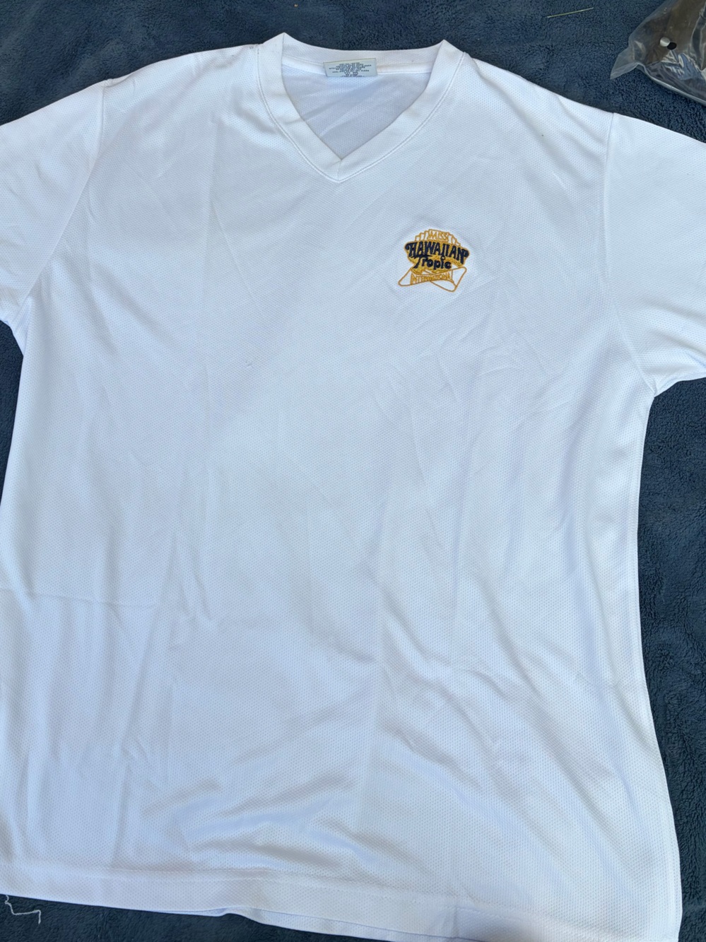 Hawaiian Tropic Model Search Staff White V-Neck T-Shirt with Small Chest Logo
